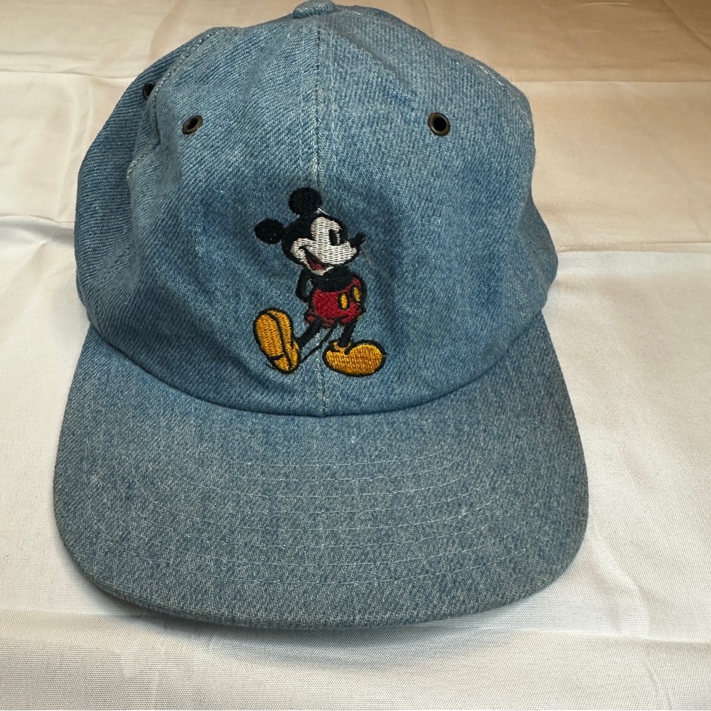 Vintage Mickey Mouse Goofy's Hat Co 90s Disney Denim Elasticback Hat Made In USA